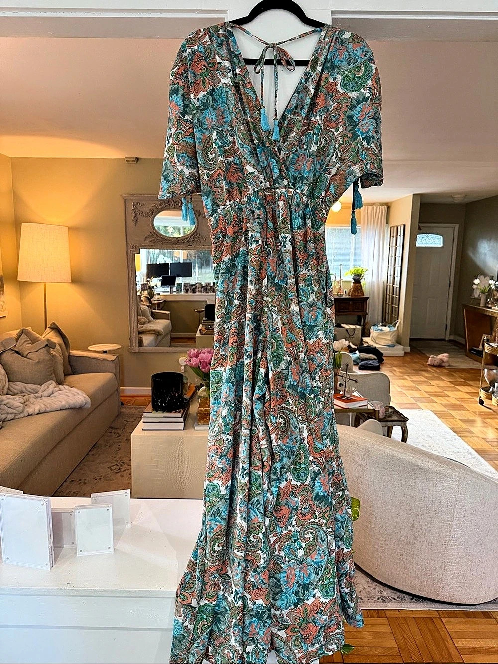 Boemo Paisley Maxi Dress in Blue & Orange Size Medium